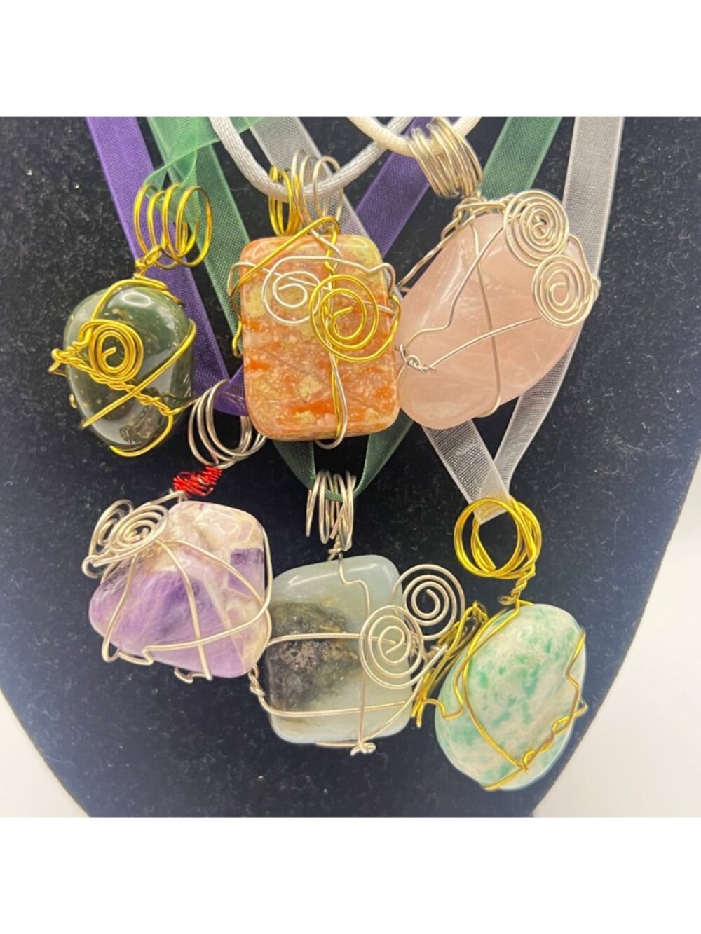 Wire Wrapped Crystal Pendant Necklaces Lot 6 Amethyst Rose Quartz Agate Healing - Picture 2 of 12